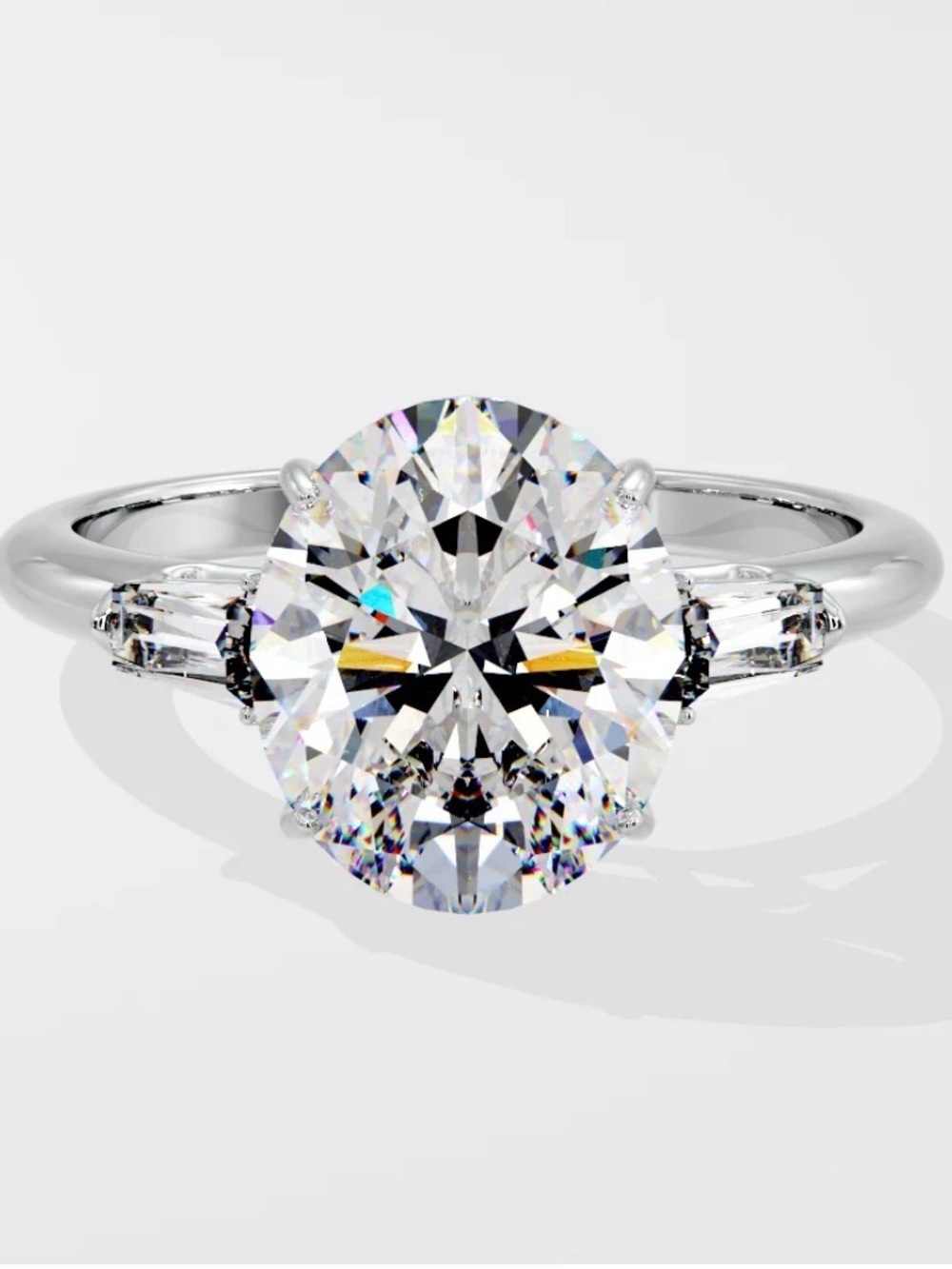 RARE 5 Carat Oval cut Tapered Baguette Diamond Engagement Wedding Ring sz 8